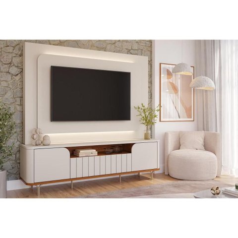 Rack c/Painel p/ TV 70 pol Diamantina 200cm White Permóbili