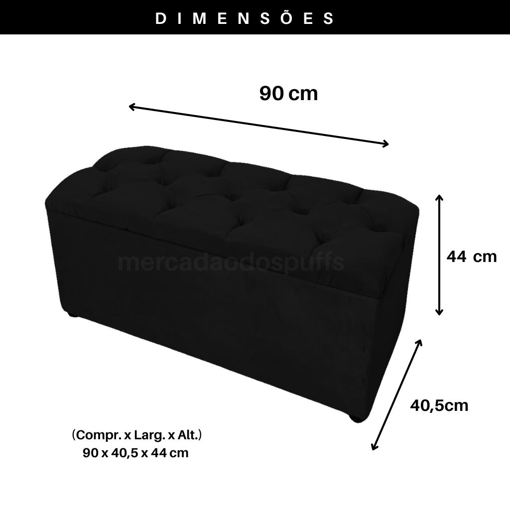 Bau Solteiro Capitonê Pé de Cama Decoração Guarda Objetivos Sapateira - Preto - 2