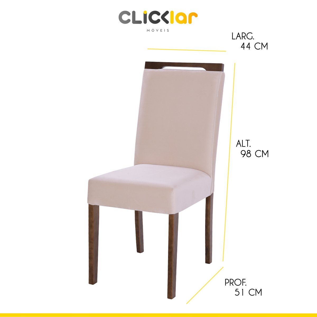 Kit 6 Cadeiras de Jantar Rubi 44 x 98 Cm Estofadas D26 Madeira Imbuia Suede Bege - ClickLar - 2