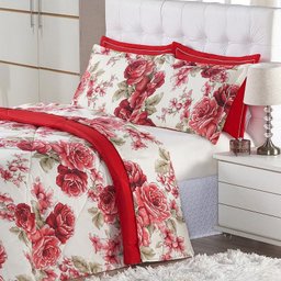 Kit Edredom Lérida Vermelho Casal Dupla Face 120 Fios 05 Pecas - 2 Kit Edredom Lérida Vermelho Casal Dupla Face 120 Fios 05 Pecas - 2