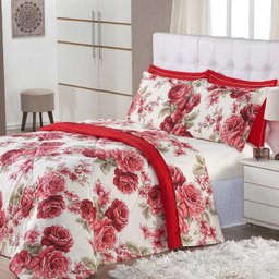 Kit Edredom Lérida Vermelho Casal Dupla Face 120 Fios 05 Pecas - 1 Kit Edredom Lérida Vermelho Casal Dupla Face 120 Fios 05 Pecas - 1