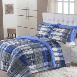 Edredom Monschau Azul Casal 03 Peças Dupla Face 120 Fios - 1