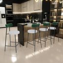 Ver imagem 2 de Kit 05 Banquetas Baixa Cozinha e Sala Jantar Bancada Milão L02 Facto Verde Linho Cinza - lyam decor