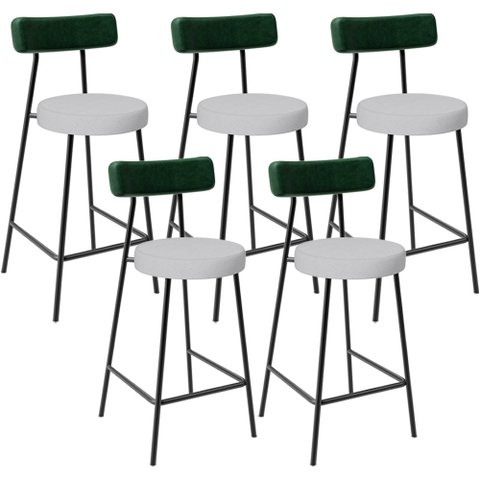 Kit 05 Banquetas Baixa Cozinha e Sala Jantar Bancada Milão L02 Facto Verde Linho Cinza - lyam decor