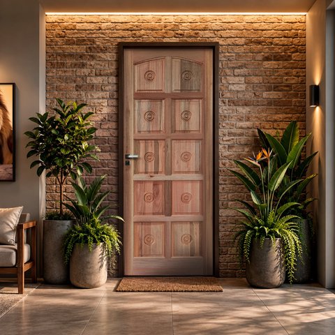 Kit Porta de Madeira Maciça Torneada Eucalipto 215x87cm Batente 11cm Abertura Esquerda  Uniportas