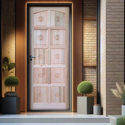 Kit Porta de Madeira Maciça Torneada Eucalipto 210x82cm Batente 11cm Abertura Esquerda Marrom Unipor