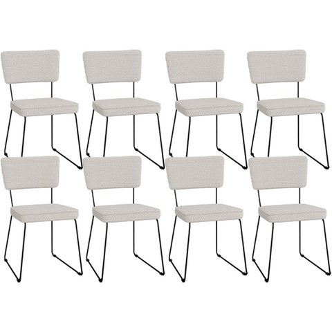 Kit 08 Cadeiras Decorativas Para Sala De Jantar Allana L02 Bouclê Cru - Lyam Decor