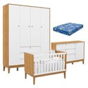Ver imagem 1 de Quarto de Bebe Unique 4 Portas com Cômoda Sapateira Freijó Branco Soft Eco Wood e Colchão Ortobom - 