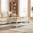 Ver imagem 1 de Mesa de Centro 2 Gavetas 100cm Tampo de Madeira Maciça e Pés Torneados Louise