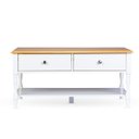 Ver imagem 2 de Mesa de Centro 2 Gavetas 100cm Tampo de Madeira Maciça e Pés Torneados Louise