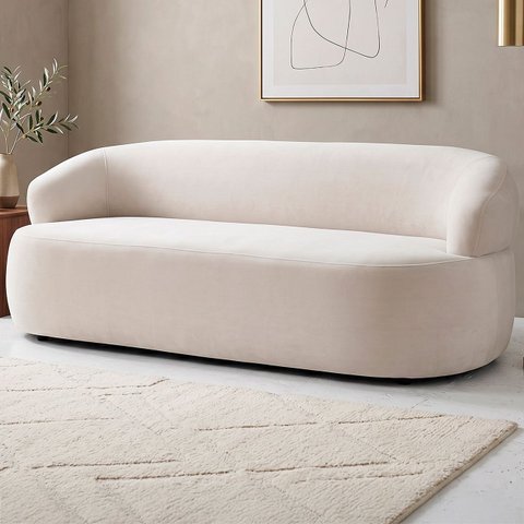 Sofá 3 Lugares Living Orgânico Sala de Estar 170cm Conka F05 Veludo Bege - Mpozenato