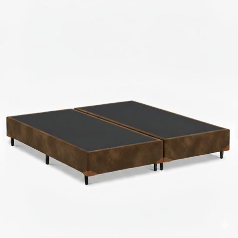 Base Cama Box 69 Casal Bipartida - Suede Marrom