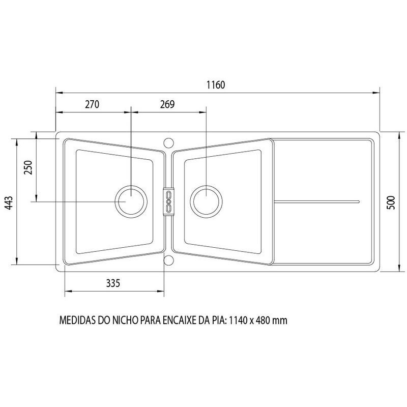 Pia de Quartzo 2 Cubas + Escorredor 1160x500mm Carbonium Tramontina 93962/001 - 2