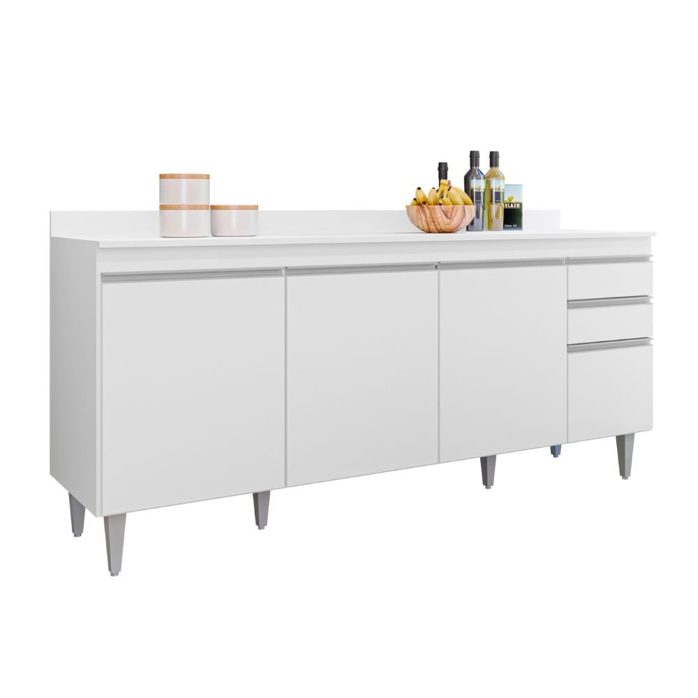 Balcão Ágatha 4 Portas 180cm S/ Tampo Branco - Vallisa Decor