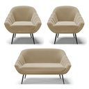 Ver imagem 1 de Kit 01 Namoradeira 02 Lugares e 02 Poltronas Giovana Suede Marrom Rato Pés Palito De Ferro - D'