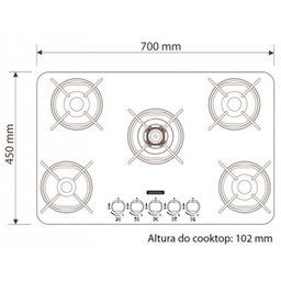 Cooktop Tramontina 5 Bocas Gás Vidro Brasil 5gg Tri 70 94708/502 - 2 Cooktop Tramontina 5 Bocas Gás Vidro Brasil 5gg Tri 70 94708/502 - 2