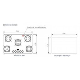 Cooktop Tramontina 5 Bocas Gás Vidro Brasil 5Gg 70 94708/501 - 2 Cooktop Tramontina 5 Bocas Gás Vidro Brasil 5Gg 70 94708/501 - 2