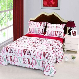 Jogo de Cama Casal 4 Peças de Soft Branco e Vermelho - 1