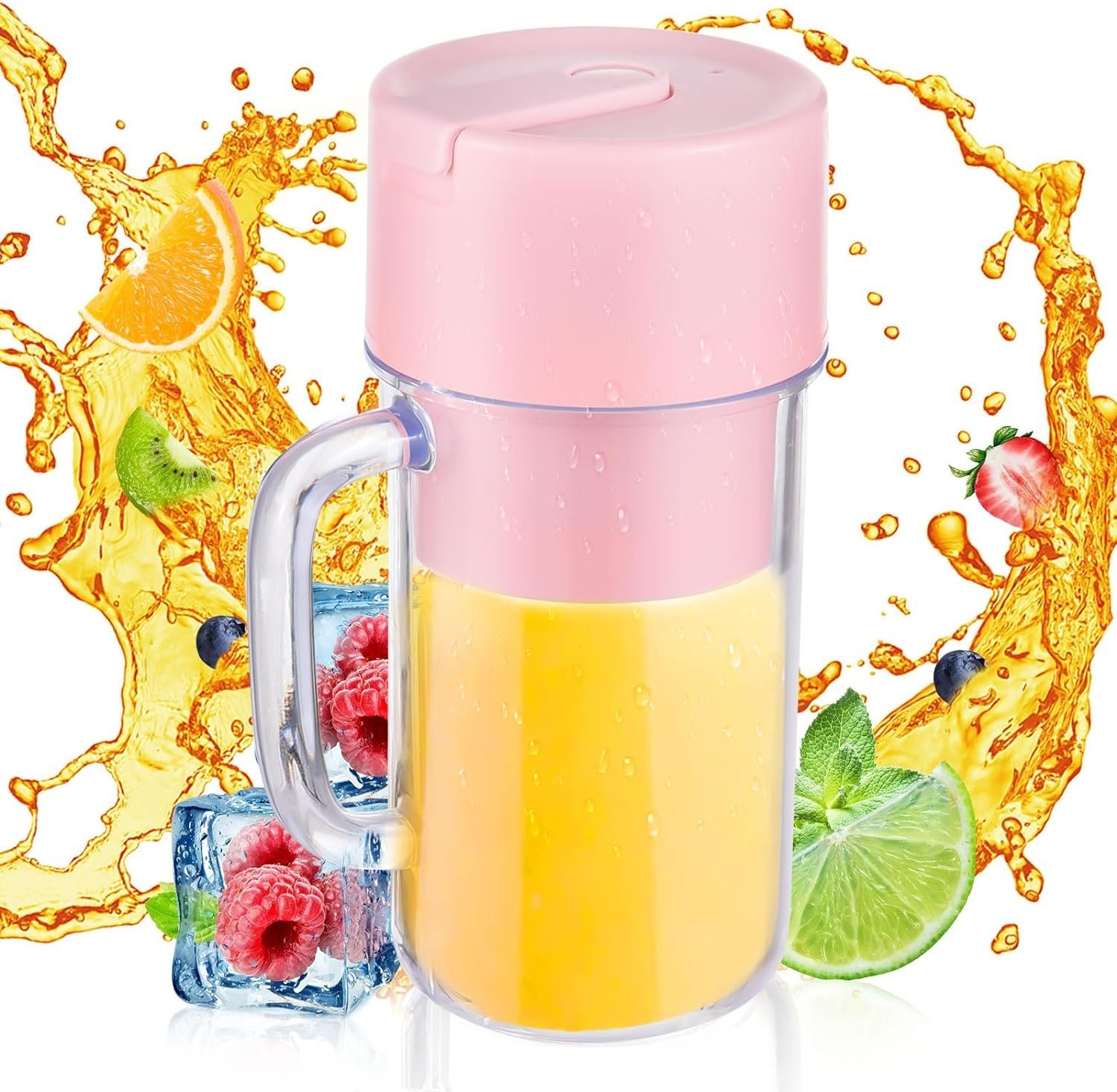 Copo Caneca Liquidificador Mini Juicer 420ml com 6 Laminas com Tampa e Canudo Recarregavel Portatil - 4