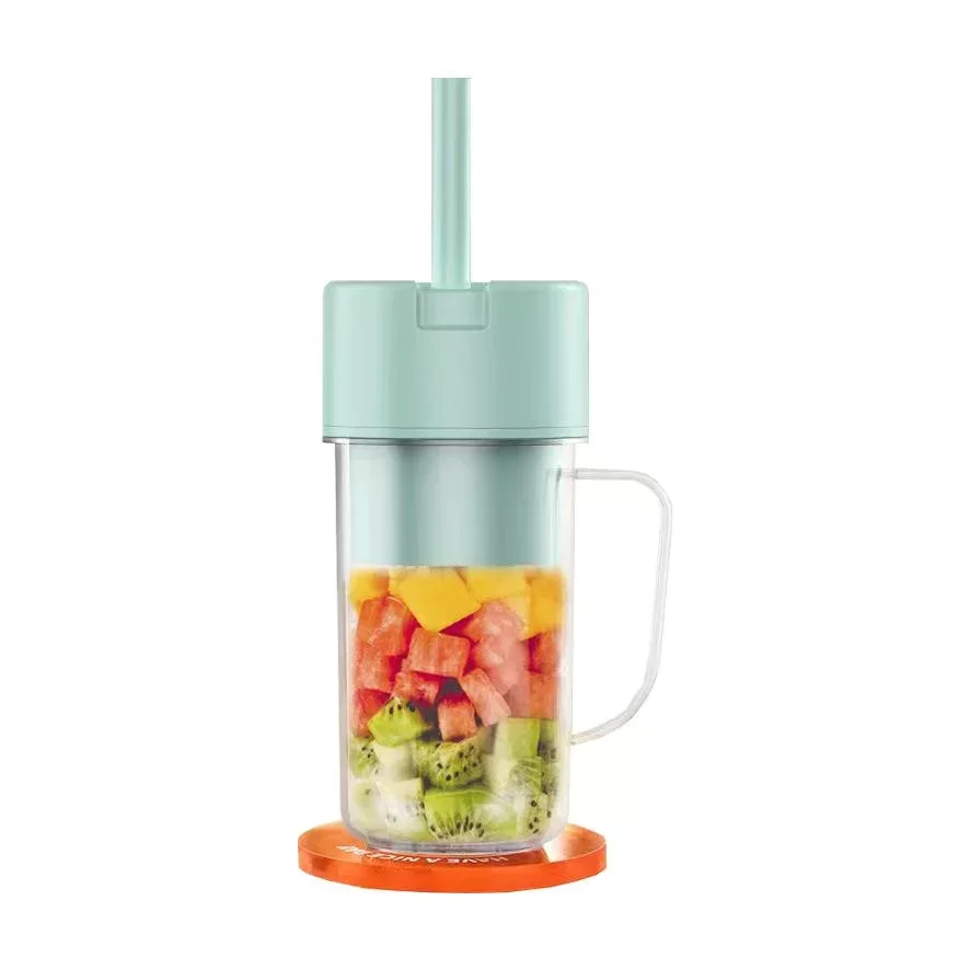 Copo Caneca Liquidificador Mini Juicer 420ml com 6 Laminas com Tampa e Canudo Recarregavel Portatil - 9