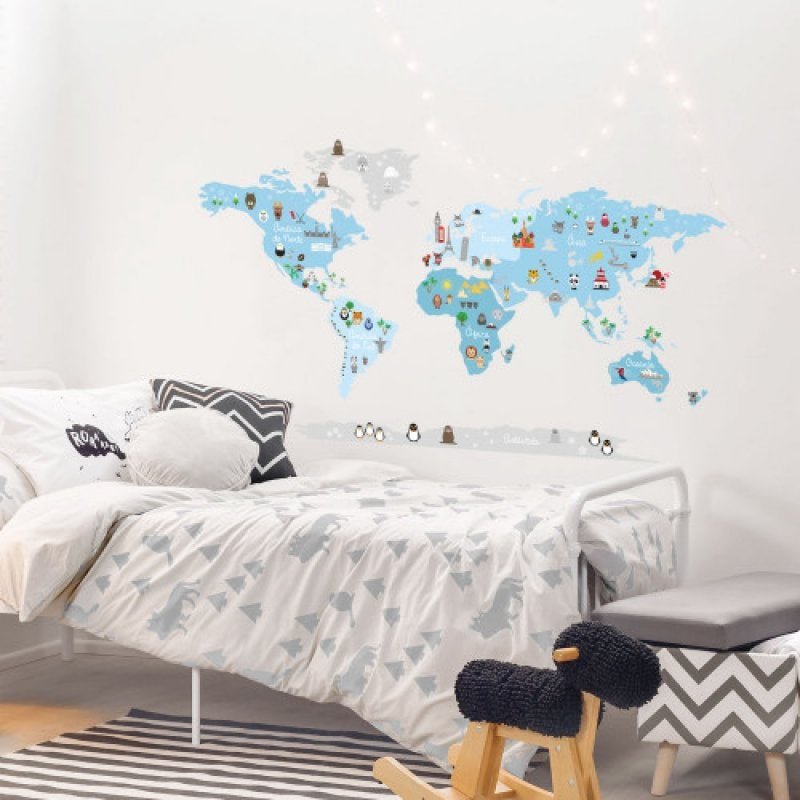 Adesivo Decorativo de Parede Infantil com Mapa Stixx - Mundo Discovery Boy