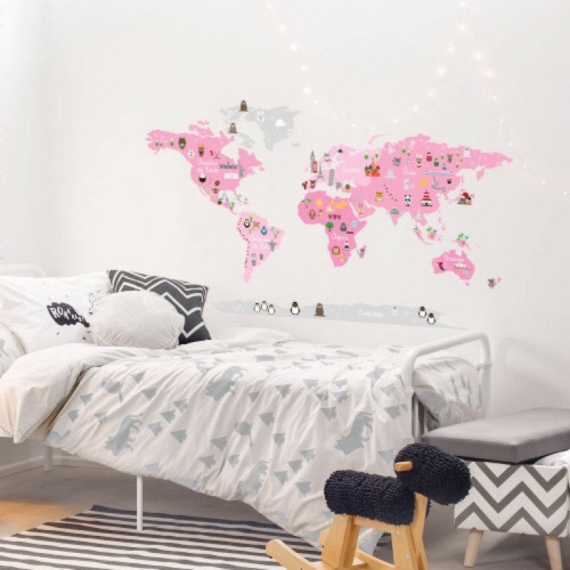 Adesivo Decorativo de Parede Infantil com Mapa Stixx - Mundo Discovery Girl