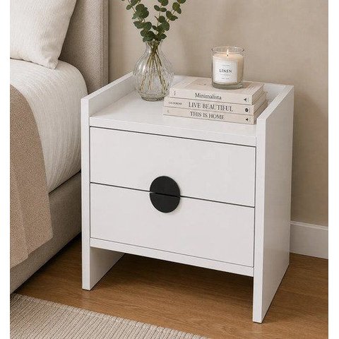 Mesa de Cabeceira 2 Gavetas Branca MDF com Puxador Concha
