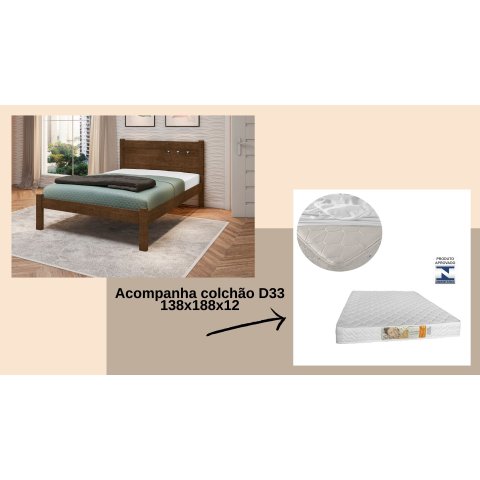 Cama Casal 138 Convencional Tradicional com Colchão D33 138x188x12 Framar Paola