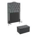 Ver imagem 1 de Kit Cabeceira Estofada Decorativa Pollux e Calçadeira Sagitarius 90 Para Cama de Solteiro Sued Cinza