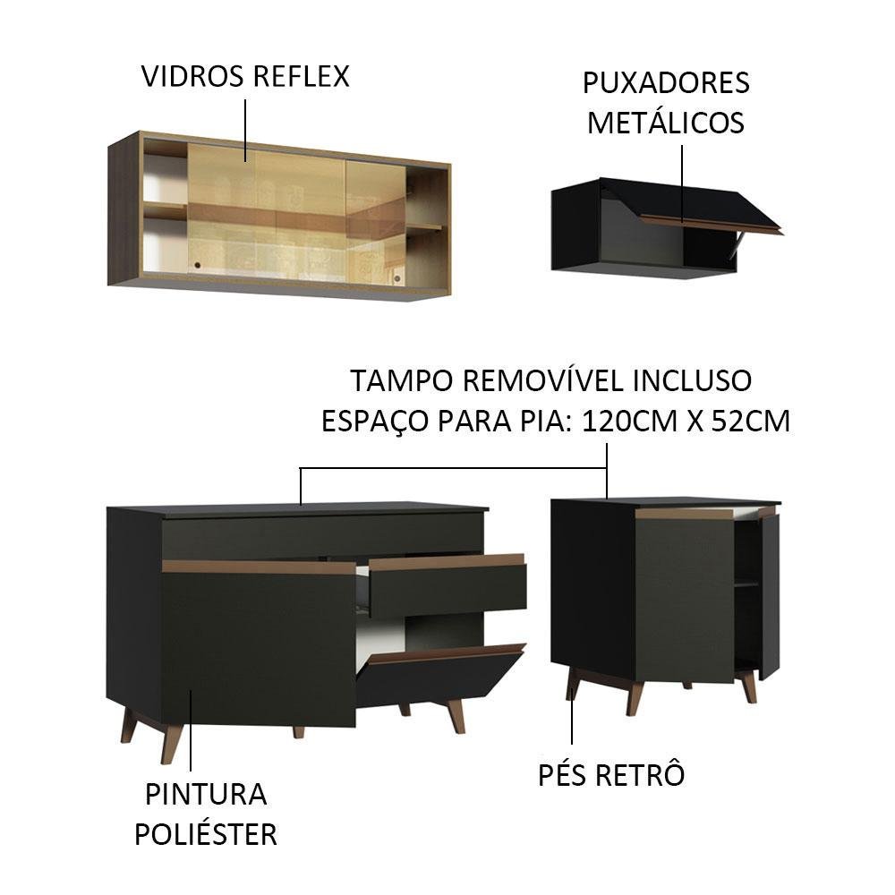 Armário de Cozinha Compacta 190cm Preto/Rustic Reims Madesa 01 - 5