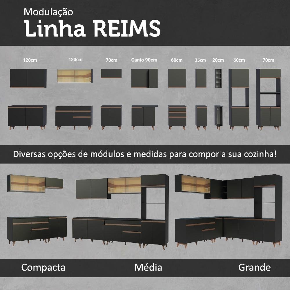 Armário de Cozinha Compacta 190cm Preto/Rustic Reims Madesa 01 - 11