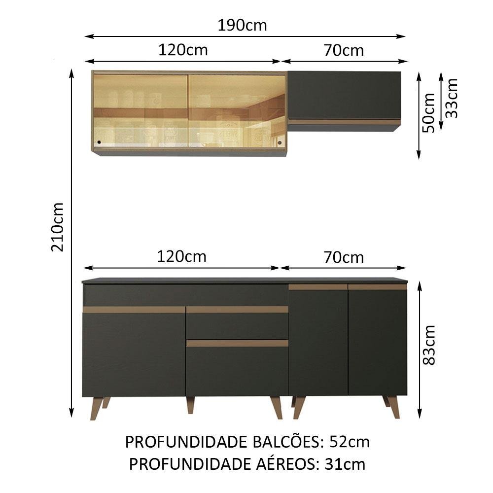 Armário de Cozinha Compacta 190cm Preto/Rustic Reims Madesa 01 - 4