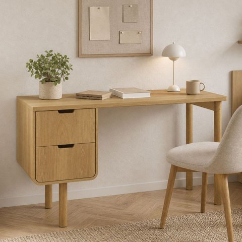 Mesa Escrivaninha Orgânica Home Office 2 Gavetas Flex 136cm Nordic A03 Hanover Roble - Lyam Decor