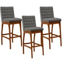 Ver imagem 1 de Kit 03 Banquetas Altas Para Cozinha Sala de Jantar Fixa Mila B04 Linho Cinza Escuro - Lyam Decor