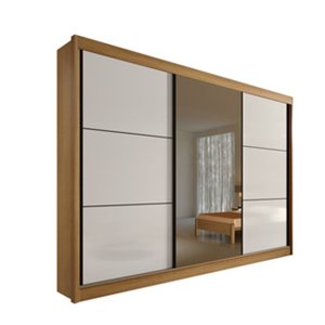 Guarda-roupa Casal com Espelho Los Angeles 03 Portas D'doro Móveis - Cinamomo Off D'doro Móveis