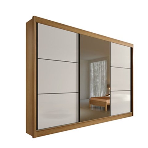 Guarda-roupa Casal com Espelho Los Angeles 03 Portas D'doro Móveis - Cinamomo Off D'doro Móveis