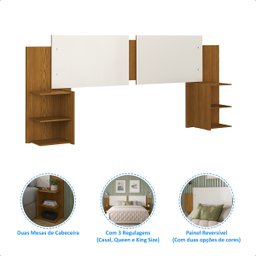 Kit Mesa de Cabeceira com Painel de Cama Bicolor Retro Davi:off White/freijo - 6