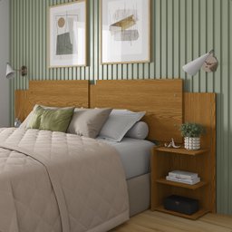 Kit Mesa de Cabeceira com Painel de Cama Bicolor Retro Davi:off White/freijo - 4
