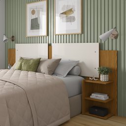 Kit Mesa de Cabeceira com Painel de Cama Bicolor Retro Davi:off White/freijo - 3