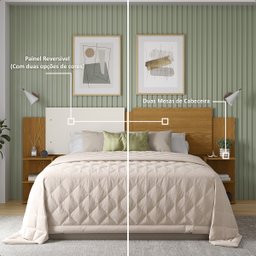 Kit Mesa de Cabeceira com Painel de Cama Bicolor Retro Davi:off White/freijo - 5