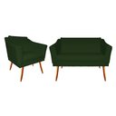Ver imagem 1 de Kit Namoradeira + 1 Poltrona Decorativa Agatha Suede Verde Pés Madeira Mz Decor