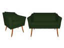 Ver imagem 1 de Kit Namoradeira + 1 Poltrona Decorativa Agatha Suede Verde Pés Madeira Mz Decor