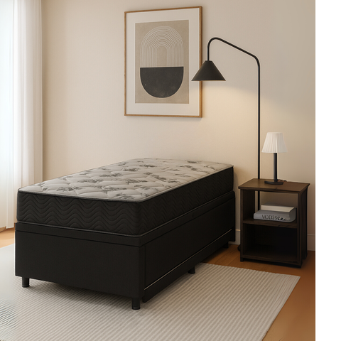 Cama Box Baú Solteiro com Pistão a Gás Revestida Suede Preto