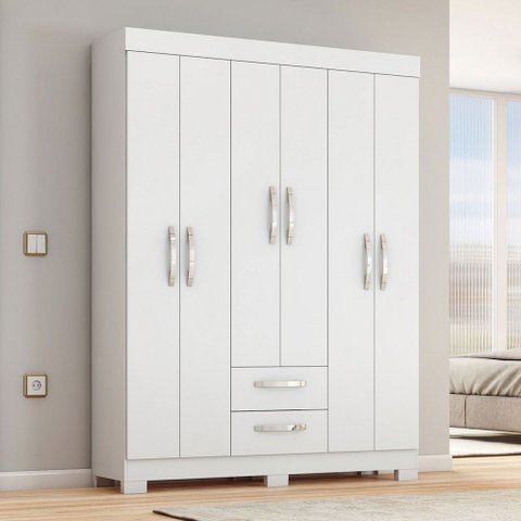 Guarda-roupa Casal Cruz 6 Portas 2 Gavetas Flex Branco New/rosa - Pnr Móveis