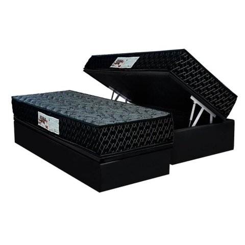 Cama Box Baú Solteiro: Colchão Ortopédico Paropas Ag65 Prime Gold Black + Base Crc Suede Black (