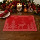 Ver imagem 1 de Jogo Americano Natalino PVC Vermelho Luxo 4 Peças Pinheiros e Rena 30x45cm - Magizi