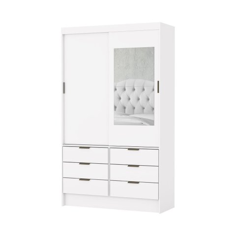 Guarda Roupa Sevilha 2 Portas de Correr com Espelho Carioca Moveis Branco