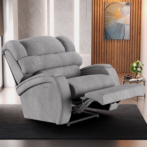 Poltrona do Papai Sala de Cinema Reclinável Kylie Power Touch Massagem USB Linho Cinza G23 Gran Belo