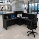 Ver imagem 1 de Balcão de Atendimento em L 140x60cm para Loja e Recepção + Cadeira de Escritório Ergonômica Premium
