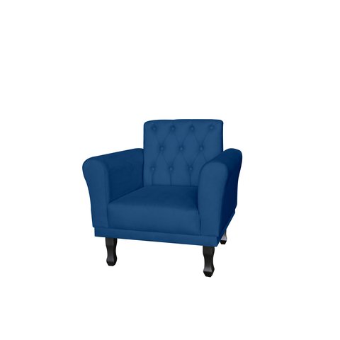 Poltrona Decorativa Classic Suede Azul Marinho Pés Madeira Mz Decor